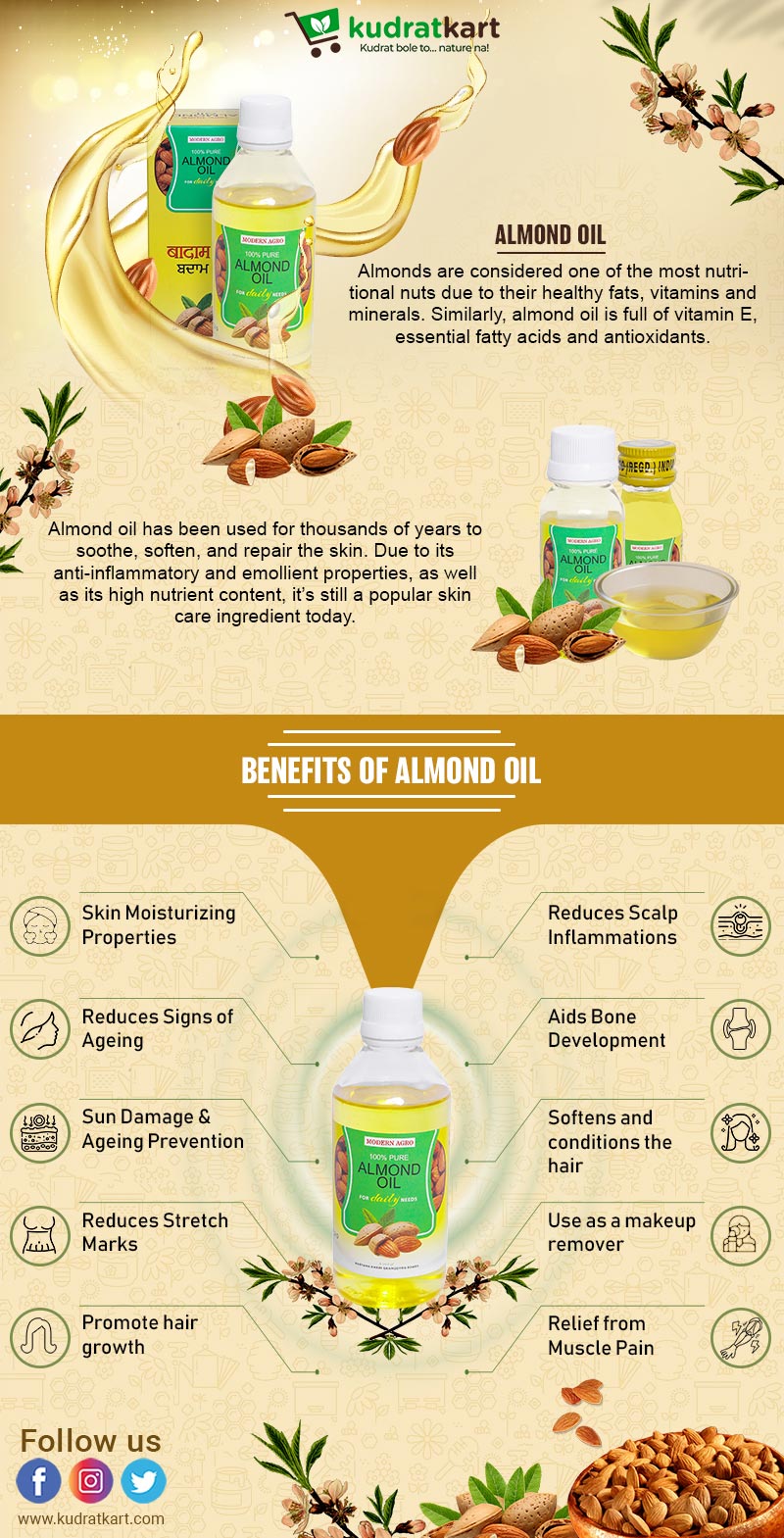 Pure Cold Pressed Sweet Almond Oil For Hair And Skin